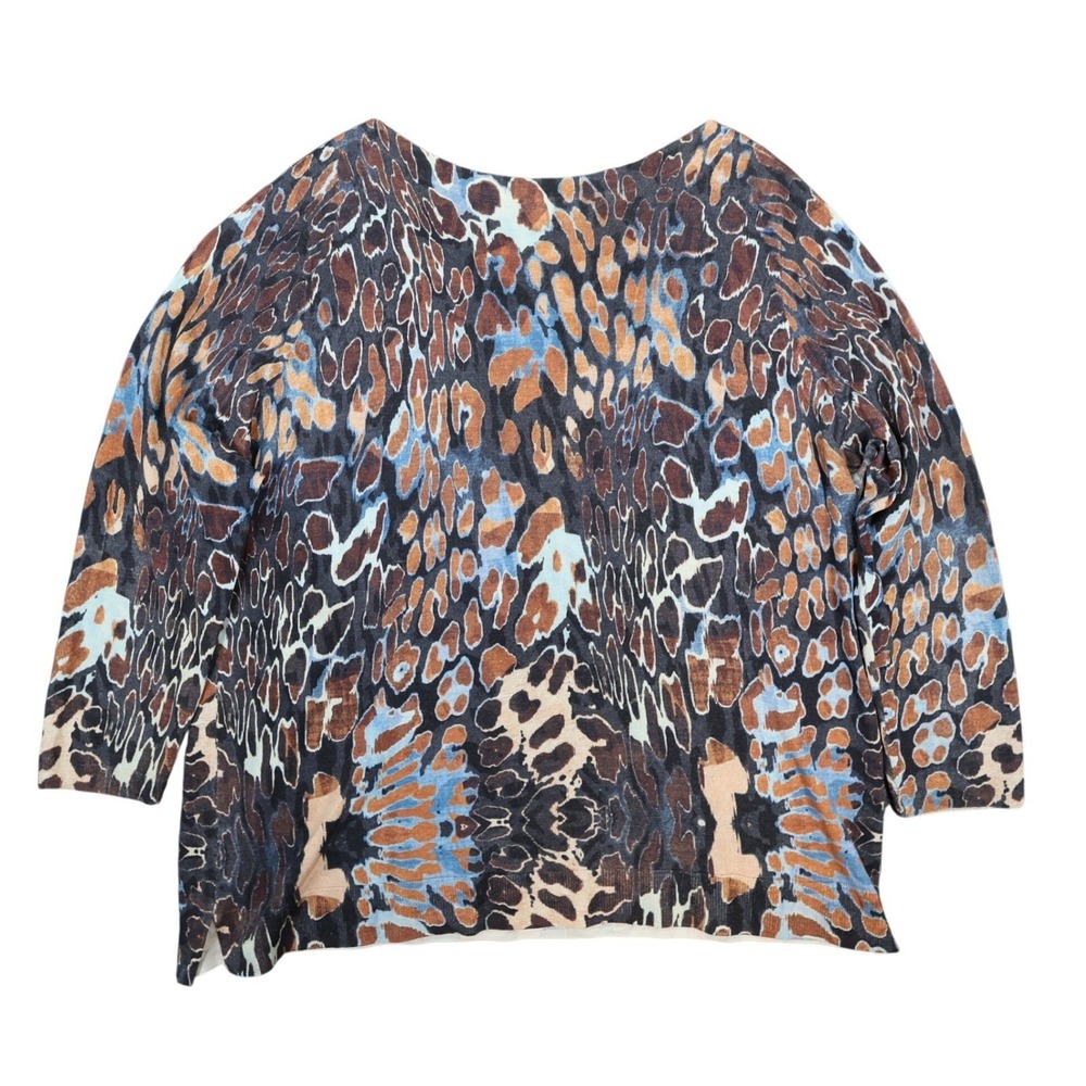 Talbots Sweater Women 3X Blue Brown Cotton Silk Animal Print Pullover Top - Picture 2 of 8